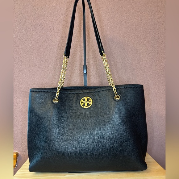 Tory Burch Black Tote with Gold Accents - Picture 1 of 10